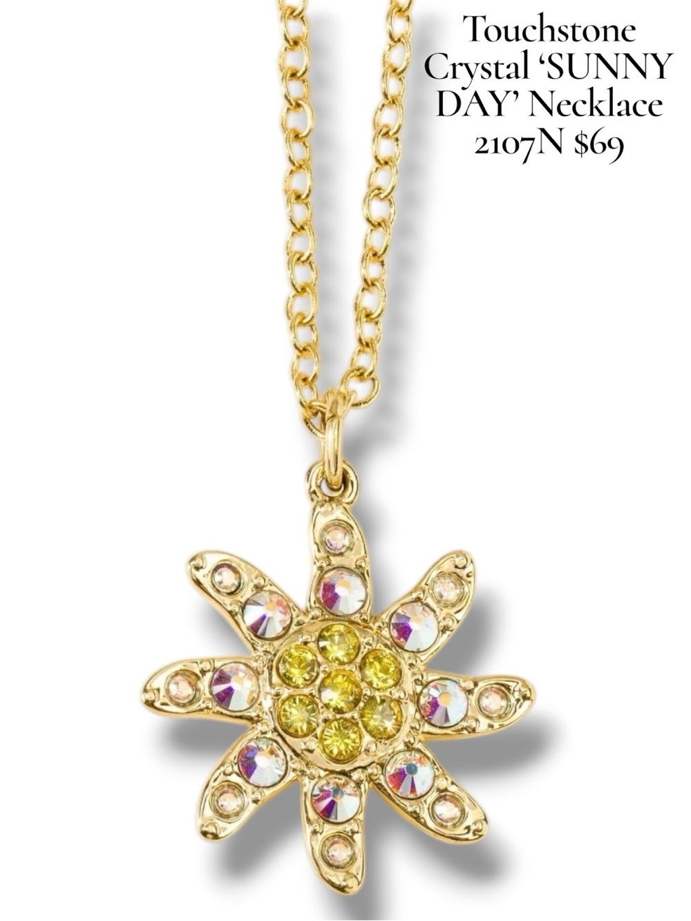 Sunny Day Gold Crystal Sunburst Touchstone Crystal Necklace - Yellow